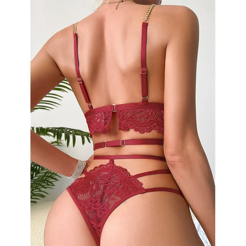 Women Nightdress Lace Slip Teddy Deep V Backless Thong Bodysuit Hot Floral Lace Mesh Teddy Women's Sexy Lingerie Underwear