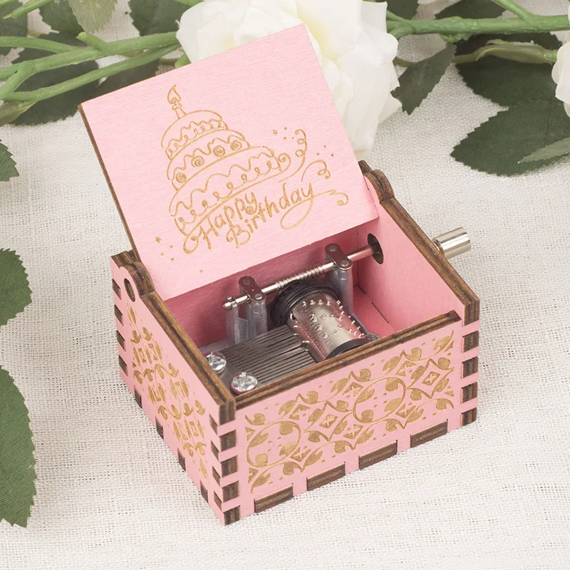 Mechanical Music Boxs Wooden Antique Carving Handmade Crank Classical Theme Music Birthday Gift Home Decoration Musical Decor 5
