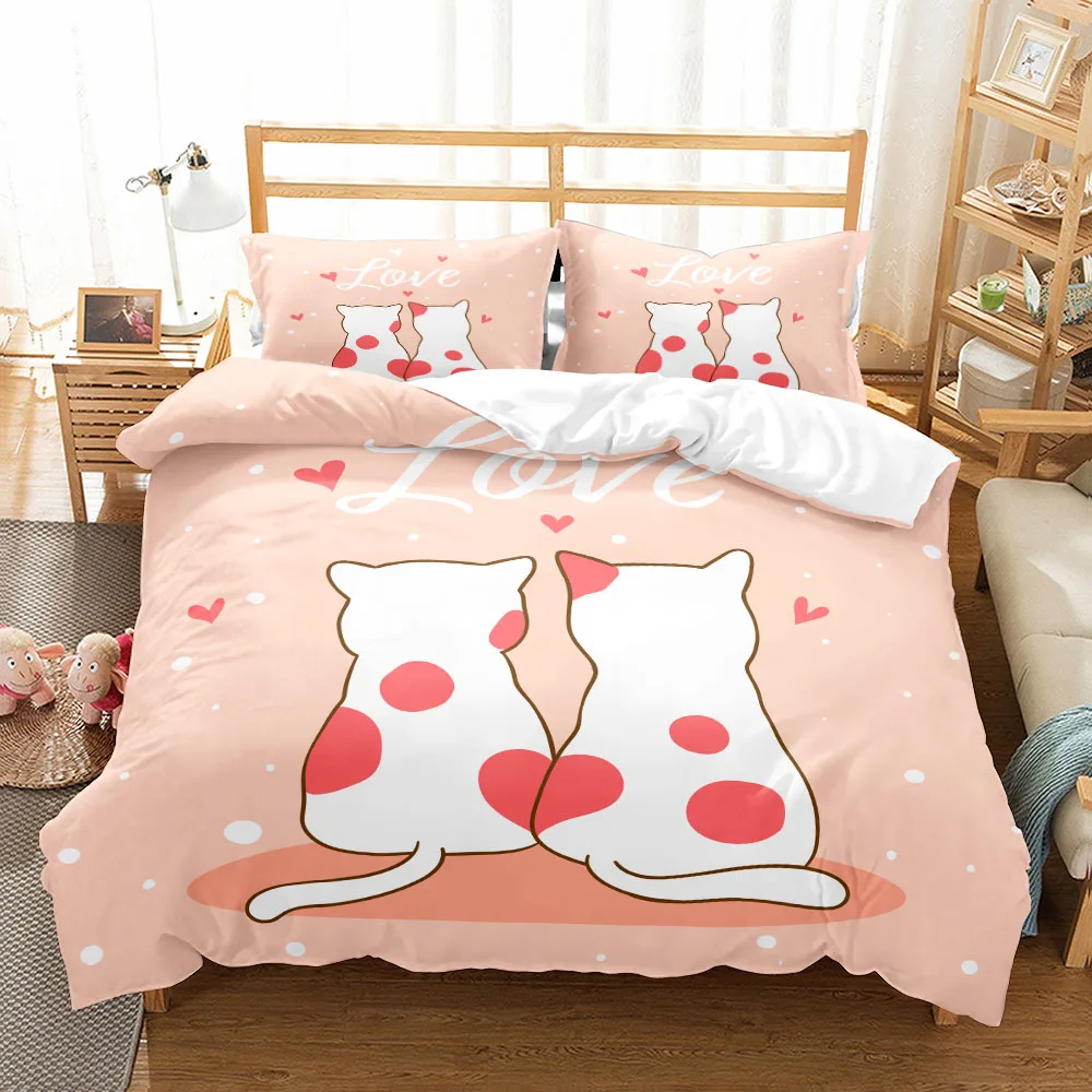 

Valentine Cats Romantic Duvet Cover Set UK Single Double Queen US Twin Full King Size Bed Linen Set