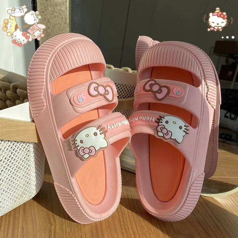 

Kawaii Sanrio Hello Kittys Kuromi Cinnamoroll My Melody Cute Female Students Outside Wear Anti-Slip Sandals Girl Anime Gift Toys