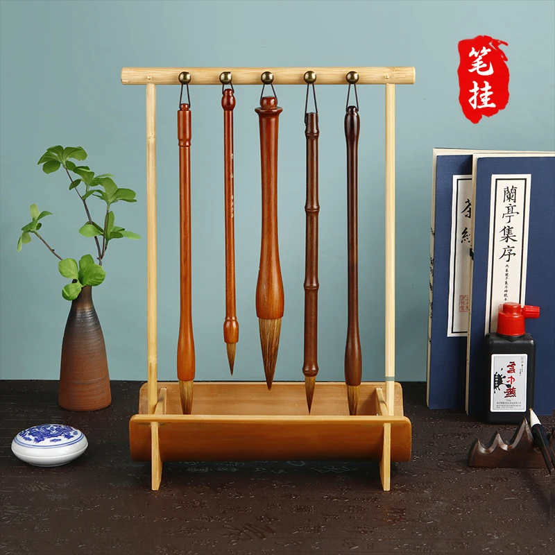 Calligraphy Pen Holder Bamboo Chinese Brush Holder 8/10 Needles