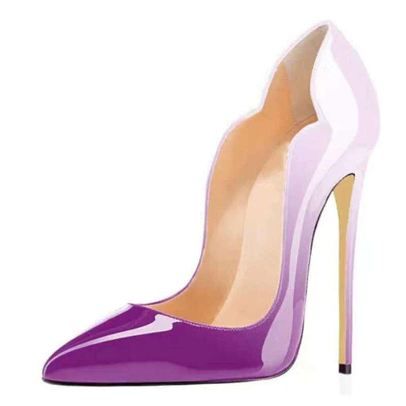 Celebrity Peak 12cm Public Test Ultra High Heels with Wave Mouth, Sexy Red Sole, Sexy Large Size Single Shoes