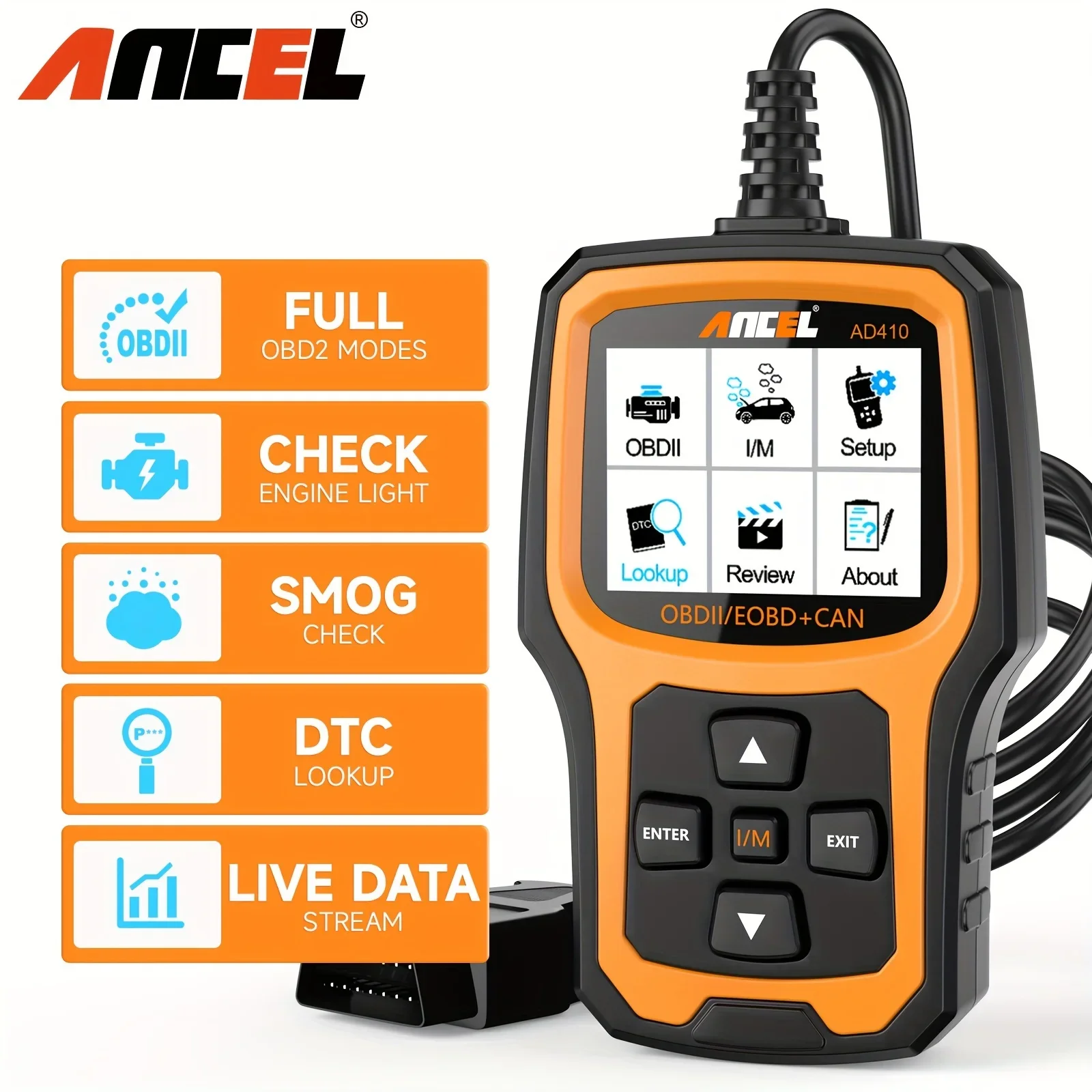 Professional AD410 OBDII Vehicle Code Reader Automotive Diagnostic Scanner for Auto Check Engine Light Scan Tool