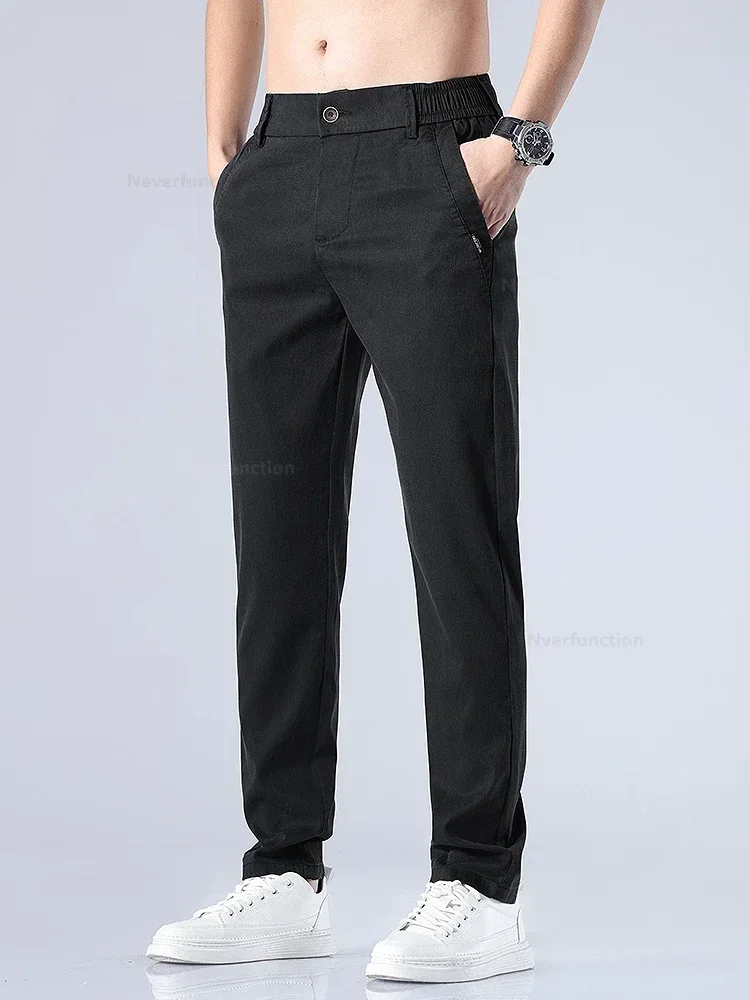 남성용 초박형 바지 클래식 여름 신상 리오셀 소프트 스트레이트 슬림 스트레치 패션, 남성 브랜드 의류 바지, 블랙 그레이