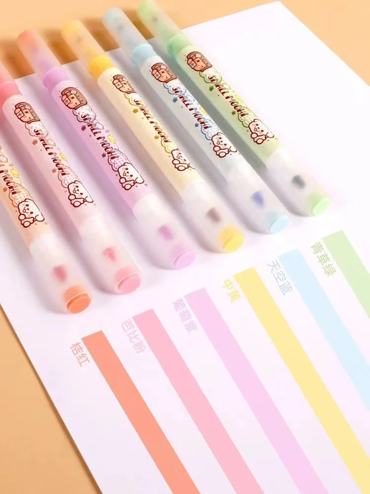 Small mochi double head highlighter pen marker Light eye protection Korean stationery