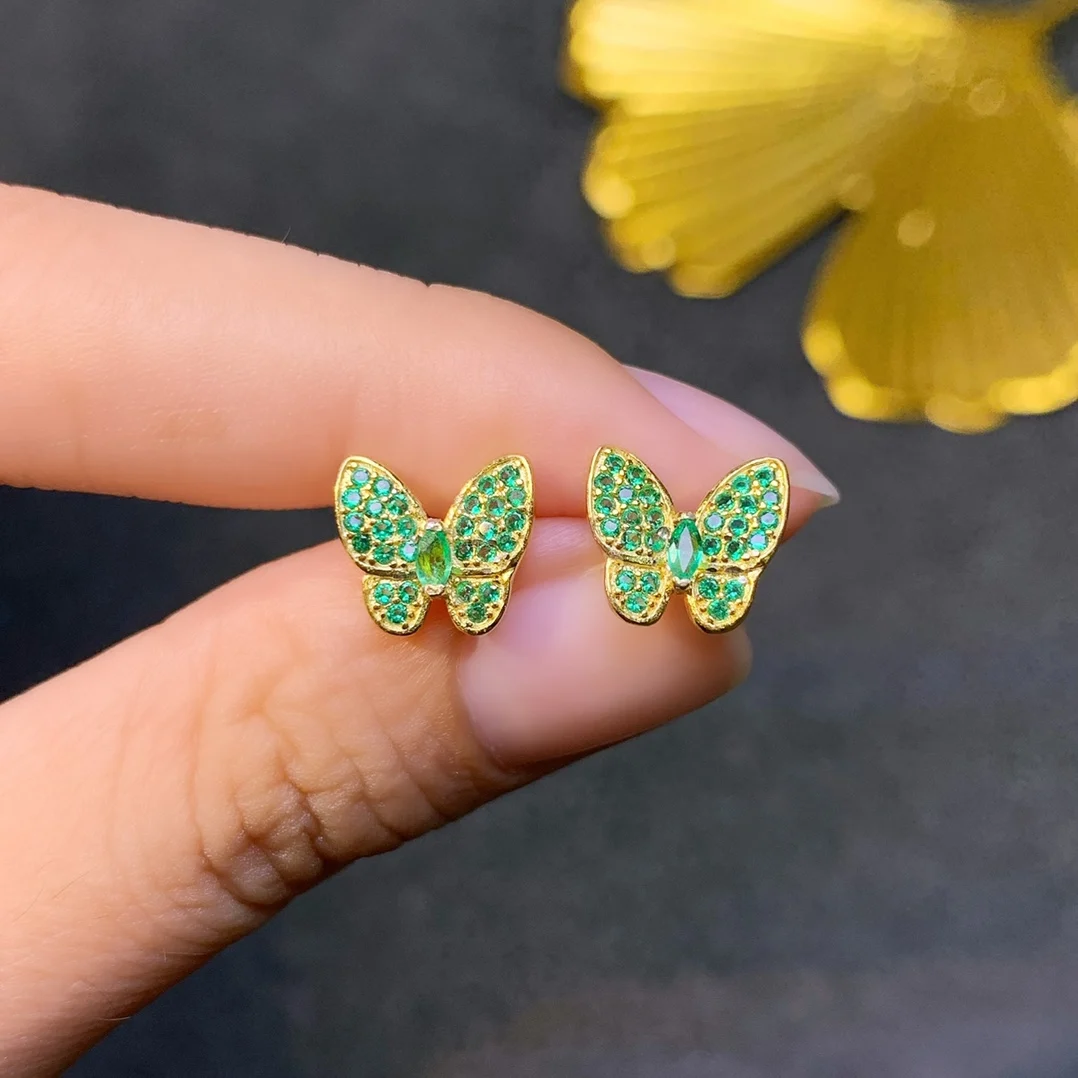 

SHILOVEM 925 sterling silver Natural Emerald stud earrings classic fine Jewelry women wedding gift wholesale ce0204666agml