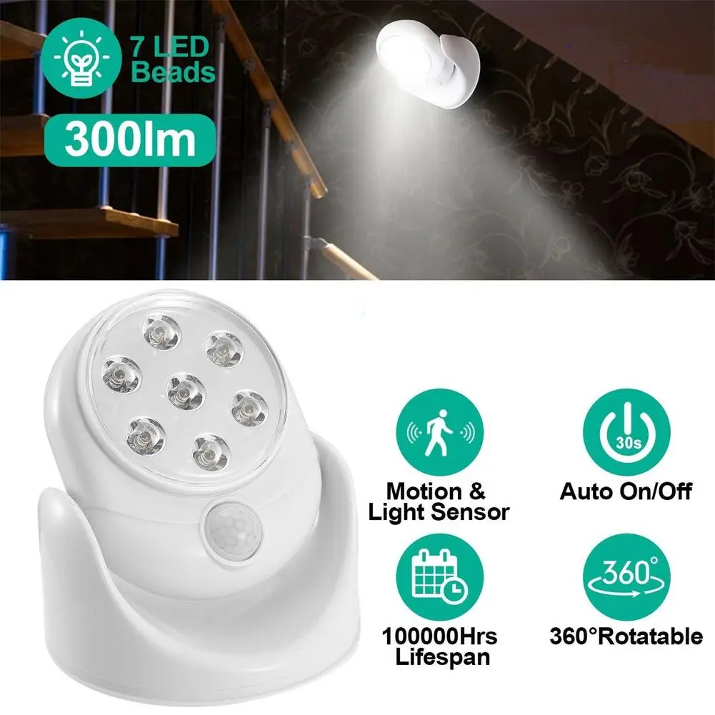 

Led Motion Light Built In Sensitive Sensor 360 Degree Rotating Indoor Cordless Stairs Closet Cabinet Light Wall Lamp