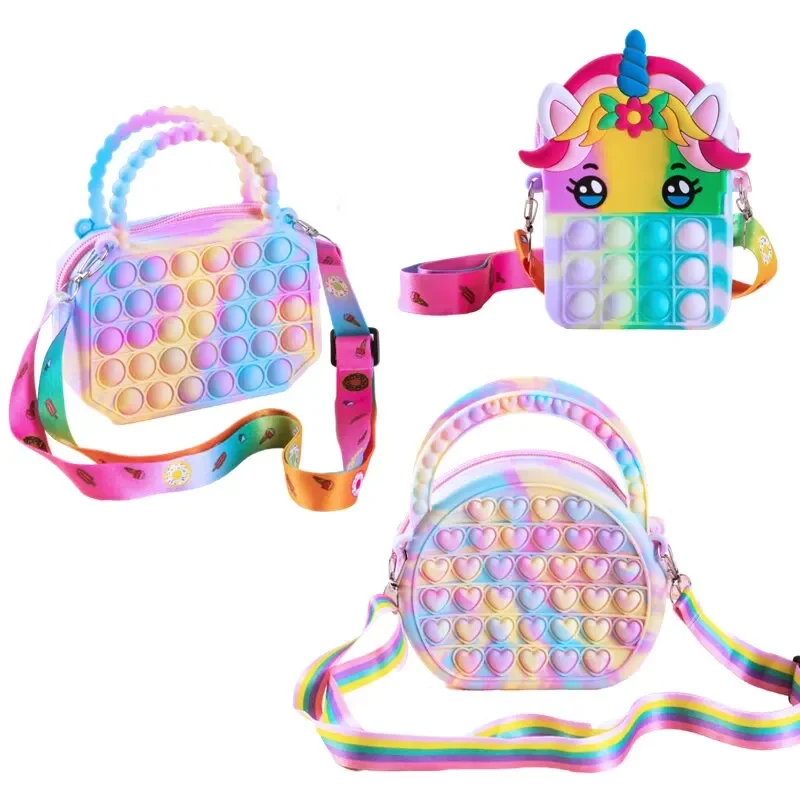 

Pop Purse Silicone Sensory Push Pop Bubble Bag Girl backbag Kids Handbag Toys Reliver Autism Handbag Coin Pouch for Kids
