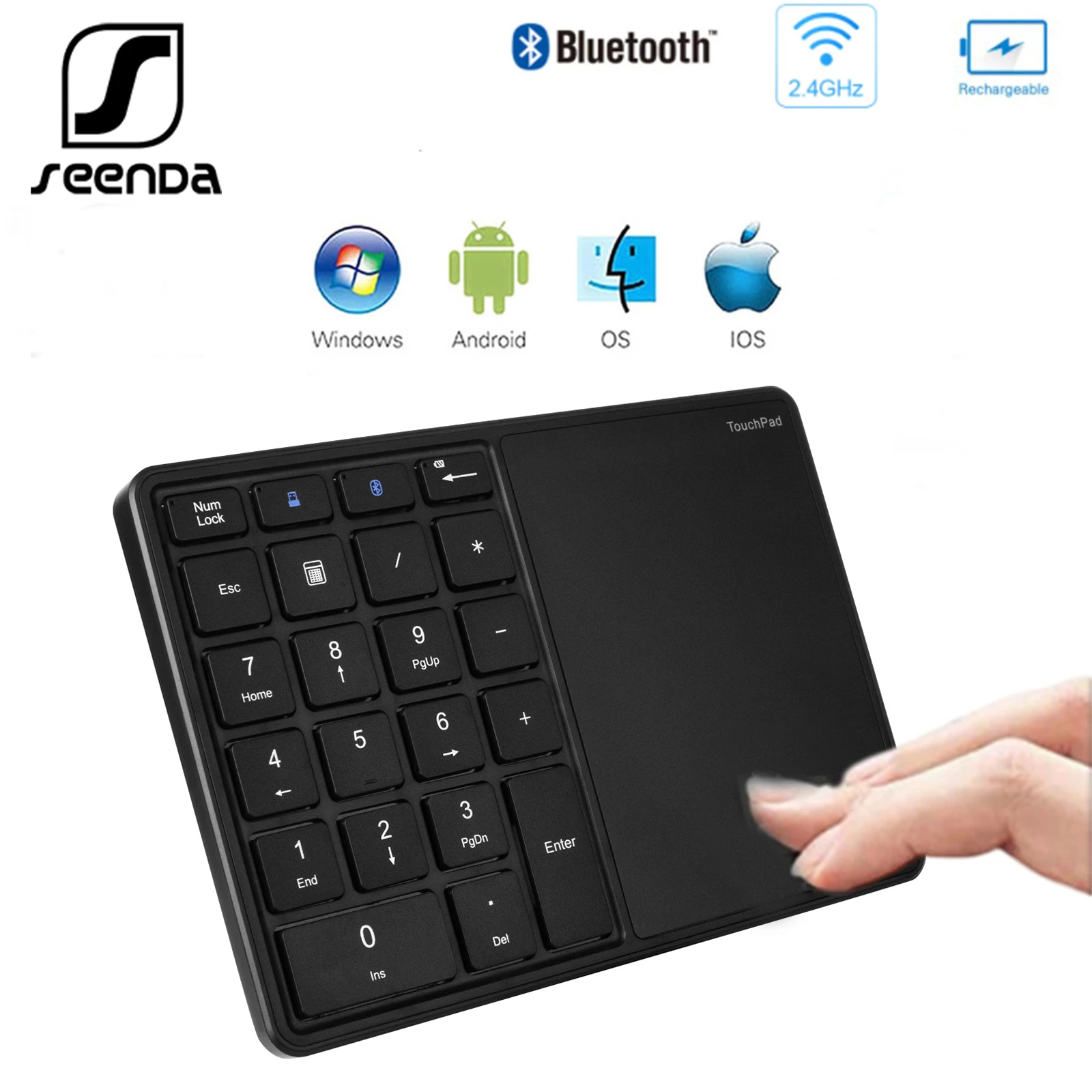 Tastiera Bluetooth Seenda 2.4G Tastiera Numerica Tastiera Digitale 22 Tasti Con Touchpad Per Windows Ios Mac Os Tablet Pc Android