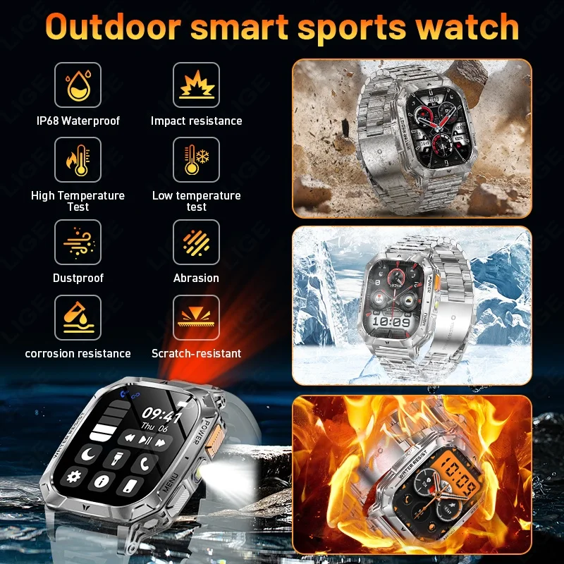 LIGE New 1400mAh Battery Watch 2.01" HD Large Screen Waterproof Men's Watches Sports Fitness Bluooth Call Smart_voghion.com
