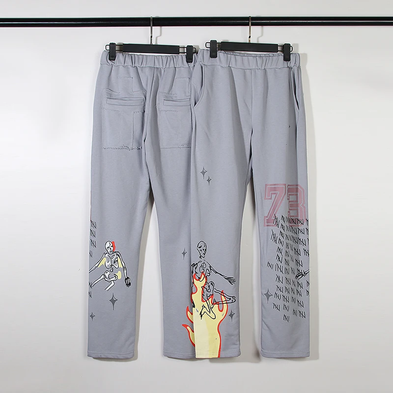 

Retro Streetwear Pantalones Hombre Baggy Sweatpants for Men and Women Mud Dye Flame Drawstring Trousers Y2k Terry Track Pants