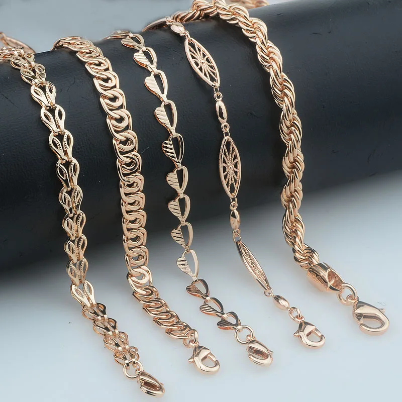 10 Style 50cm 60cm Men Women Necklace 585 Rose Gold Color Chain Jewelry