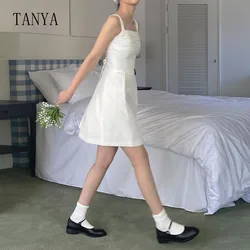 Simple Taffeta Short Wedding Dresses Spaghetti Straps A Line Square Collar Knee Length Bridal Party Dress Mini Bridal Gown