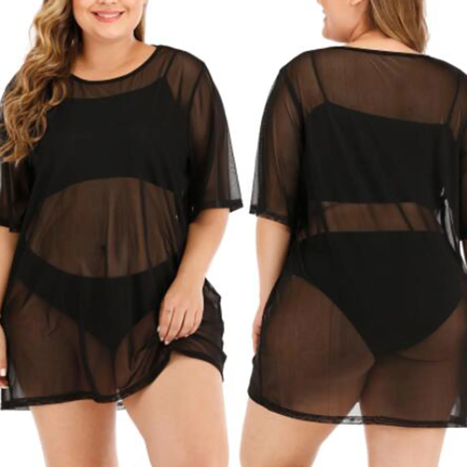 

Hot Selling Women Summer Sexy Lace Fishnet Bikini Beach Cover Ups Hollow Swimwear Bathing Suit Beachwear Female Short Mini Dress