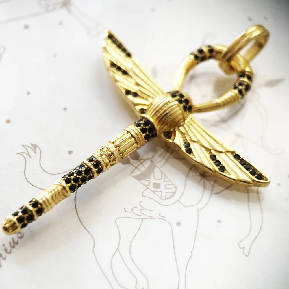 Pendentif Ankh Œil D'Horus – Acier Inoxydable Doré, Chaîne Incluse, Thème Égypte