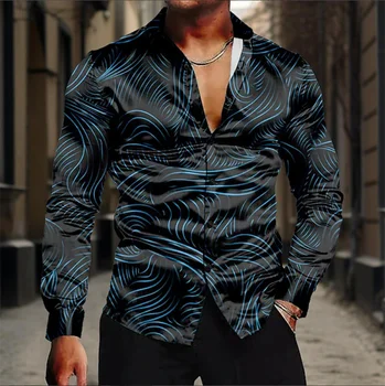 Camicia a maniche lunghe da uomo Geometria irregolare Linee di marmo Abbigliamento casual formale da lavoro Abbigliamento primaverile 1