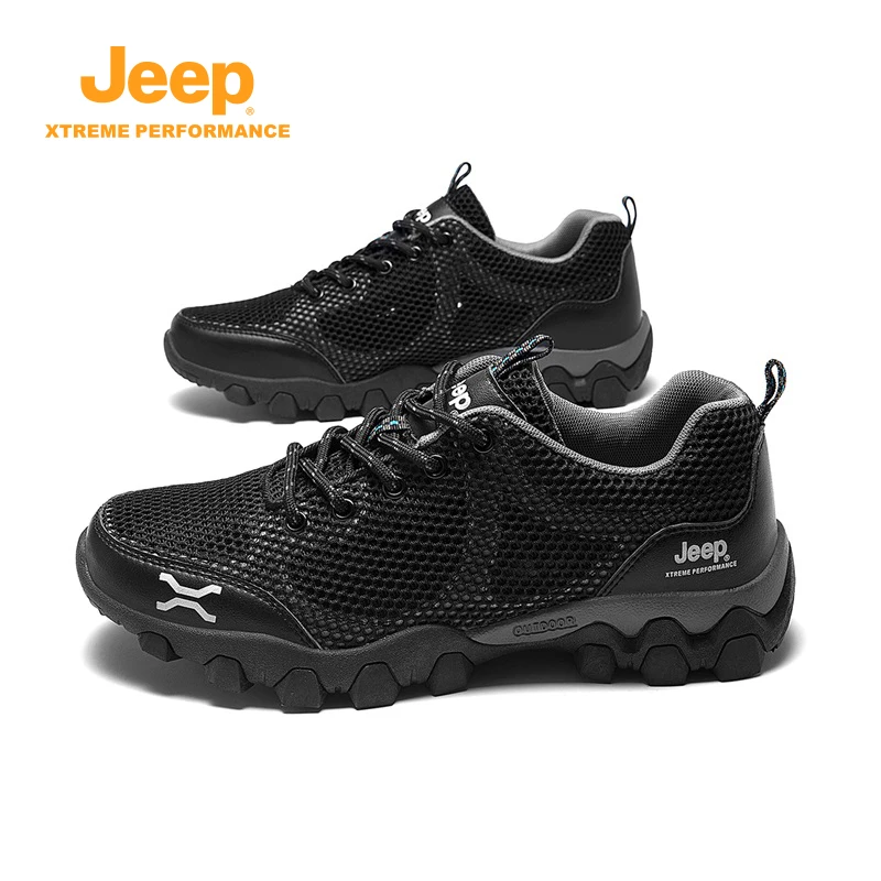 Jeep 남성용 메쉬 통기성 캐주얼 스니커즈 미끄럼 방지 착용 가능한 고무 밑창