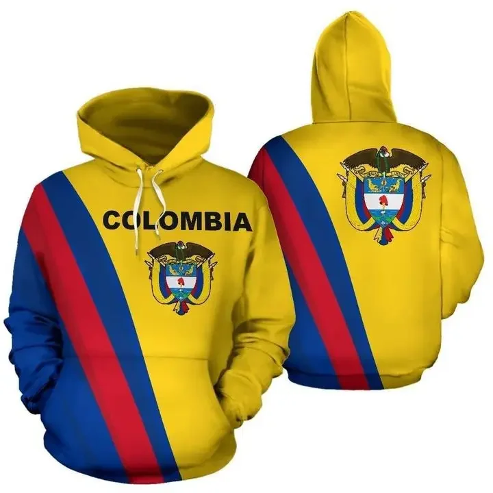 

Custom Name Colombian Flag 3D Printed Hoodie Casual Streetwear Sweatshirt Vintage National Emblem 3D Zipper Hoodie