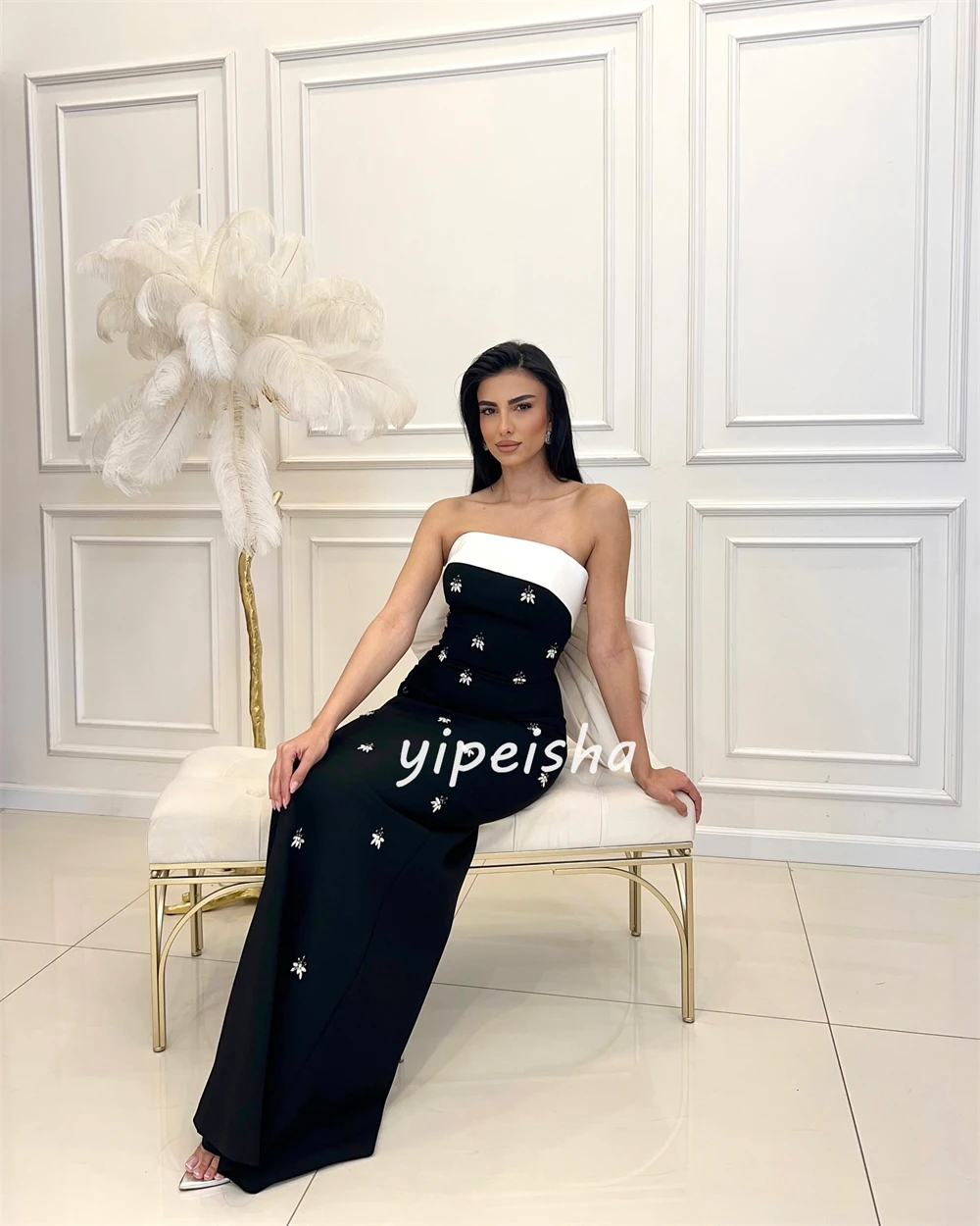 Customized Classic Jersey Sequined Ruched A-line Strapless Long Dresses Homecoming Dresses Exquisite Modern Style Pastrol Unisex Prom Dresses Prom Dress Women Casual Dresses