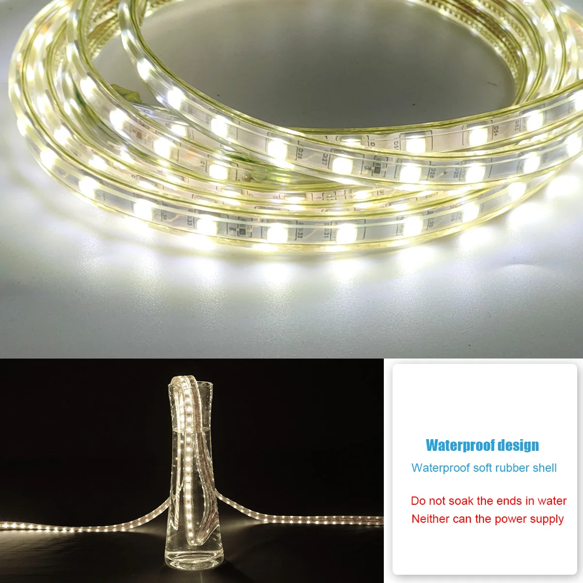 60Leds/m SMD 5050 Led Strip Light 220V High Brightness Waterproof Flexible Kitchen Outdoor Garden Led Lights 5m10m EU plug 3
