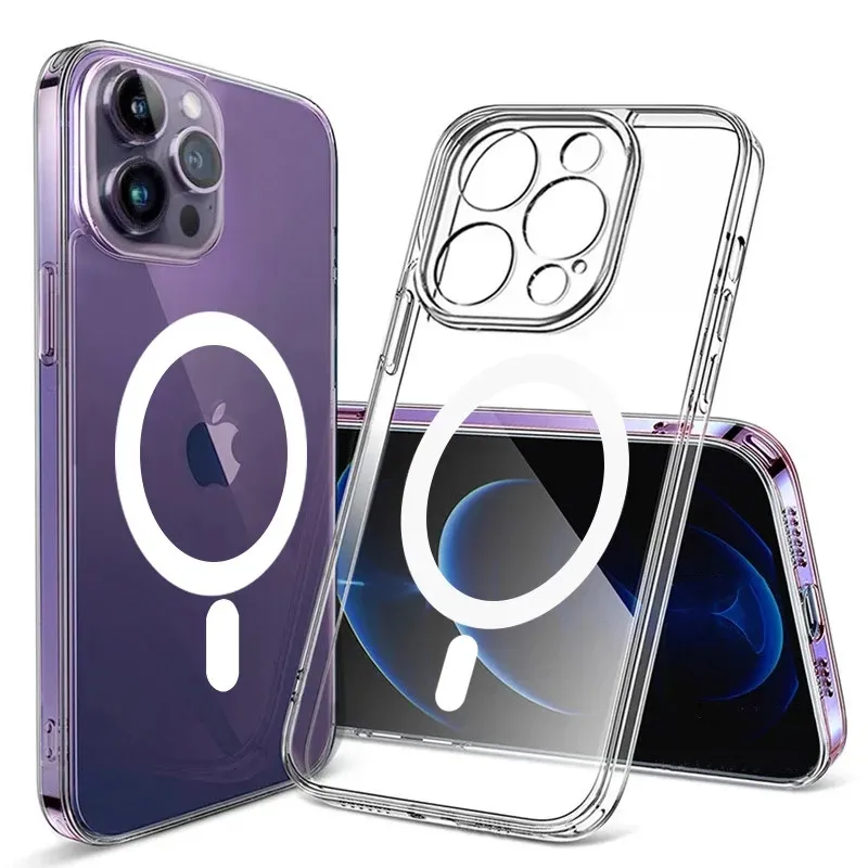  Clear Magnetic Phone Case for IPhone 13 14 12 11 15 Pro Max 12Mini 13Mini 14Plus 15Plus Magsafe Wireless Charge Silicone Case 