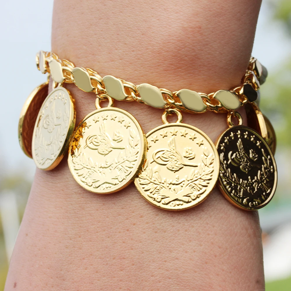 【SALE】日本未入荷◆ラインストーン付きチャンキーリング◆SV New Round Türkiye Printed Coin Pendant Charming Wish Chain