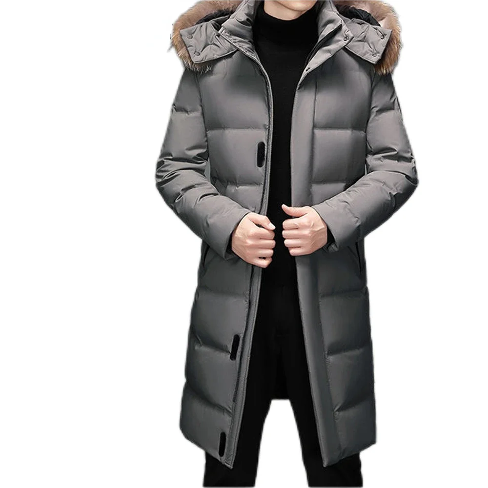 

2023 New Men's Down Jacket Winter Thick Winter Length 90% Down Jacket Fur Hat Windproof Rainproof Winter Trench Coat