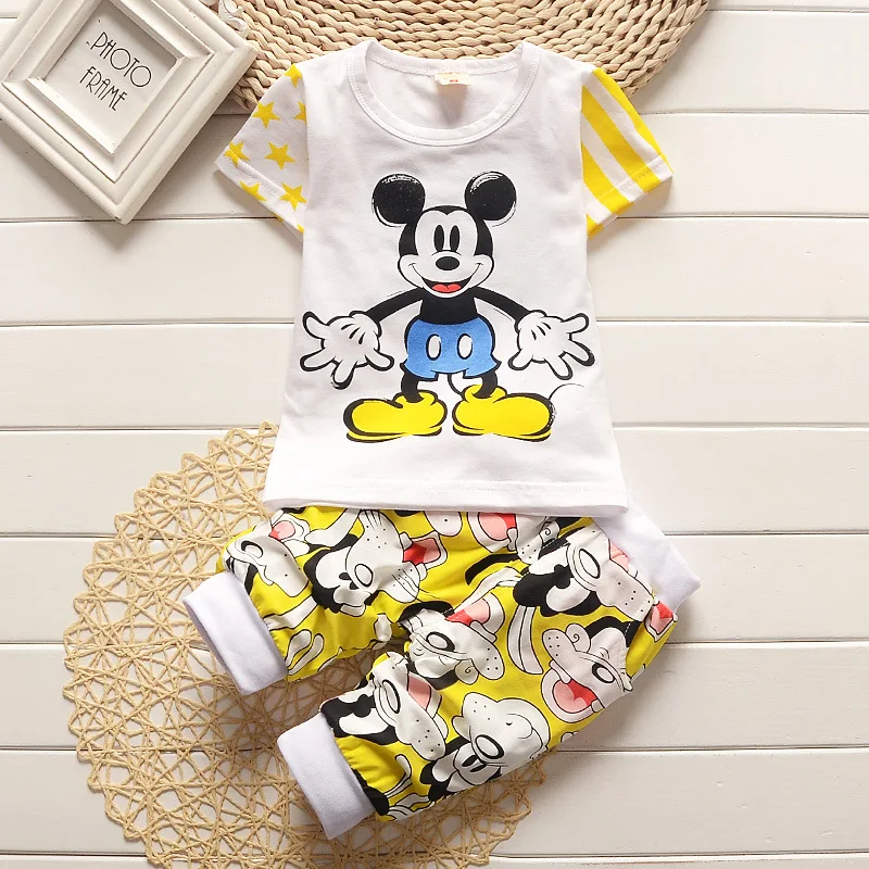 Summer Baby Boys Girls Mickey Mouse Clothing Sets Children Fashion Cartoon T Shirt+ Shorts Suit Toddle Kids Infant Sport Clothes