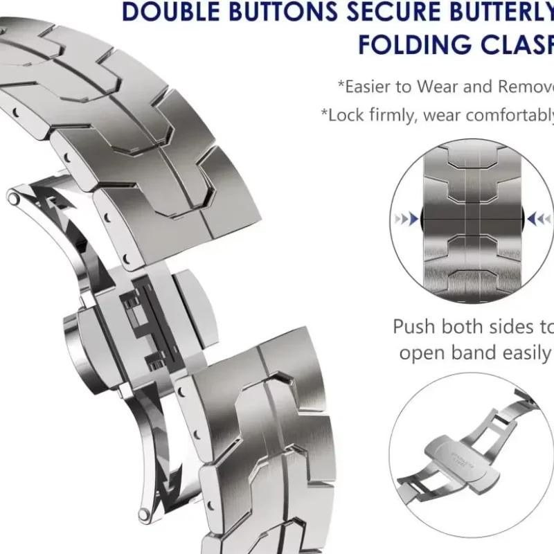 Elegant Metal 22mm Stainless Steel Wrist Strap Bracelet