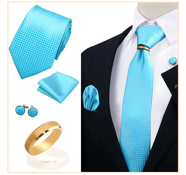 Krawatte Schnalle Ring Form Retro Krawatte Set Für Männer Hemden Anzug Taschentuch Manschettenknöpfe Set Hochzeit Party Krawatte Ring Männer Zubehör – Detail 36