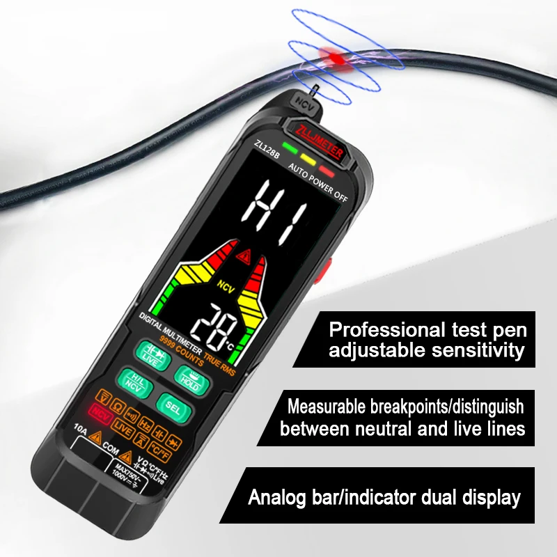 FY123 Color Screen Professional Multimentro Digital Auto Range AC DC  Voltage Current Temp Capacitance True RMS Smart Multitester