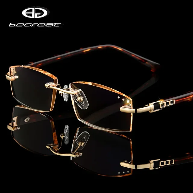 BEGREAT luxe concepteur lunettes de lecture sans monture diamant coupe cadre hommes femmes presbytie Anti-lumière bleue carré lecteur lunettes 1