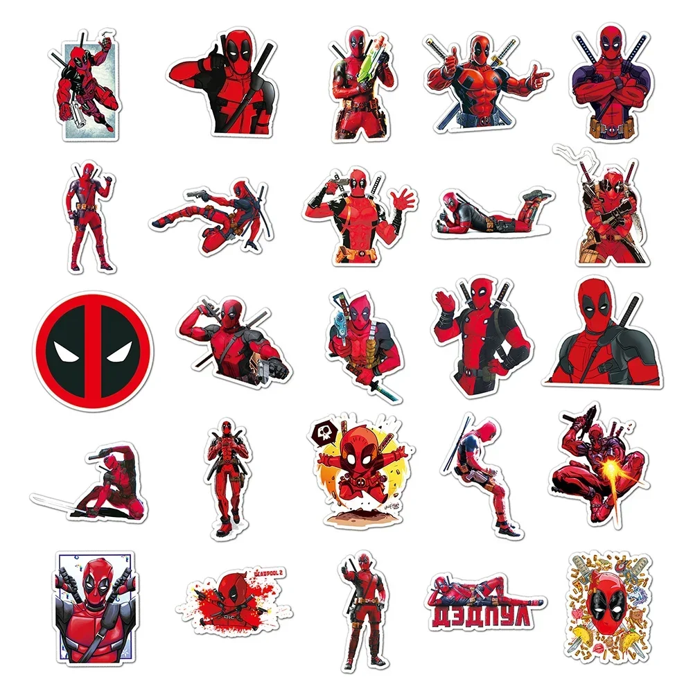 50pcs The Avengers Deadpool Cartoon Stickers Cool Super Hero Anime Decals DIY Phone Laptop Skateboard Sticker Decor Toys 5