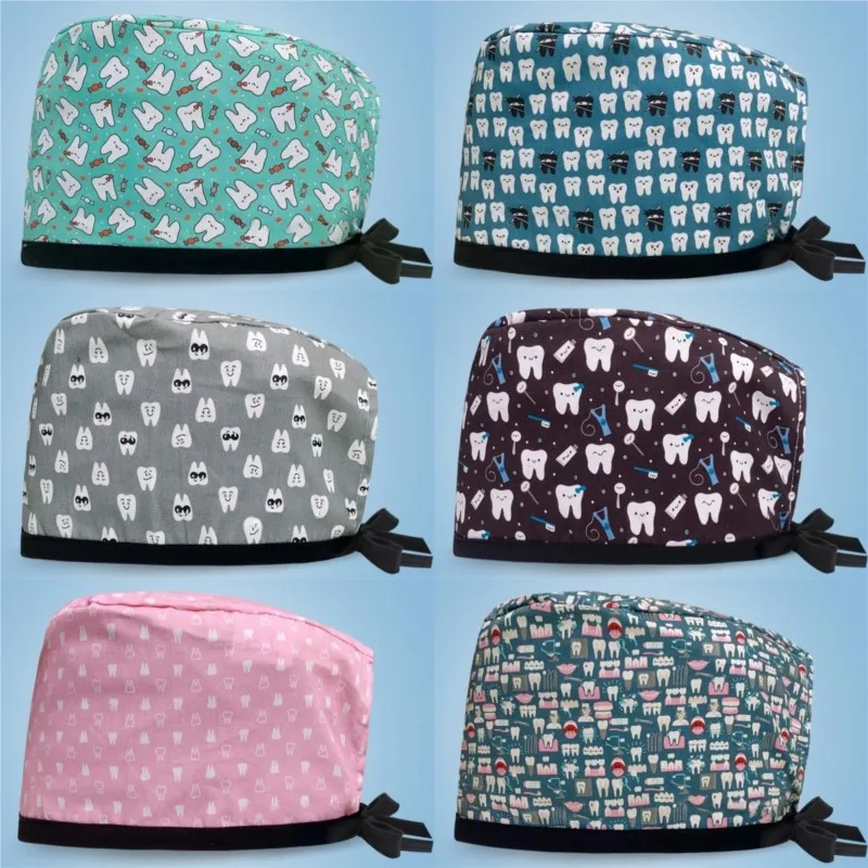 

Cartoon Teeth Pattern Surgical hat Oral Dental Nurse Work Hat Doctor Dustproof Lacing Scrub caps Medical Nursing accessories