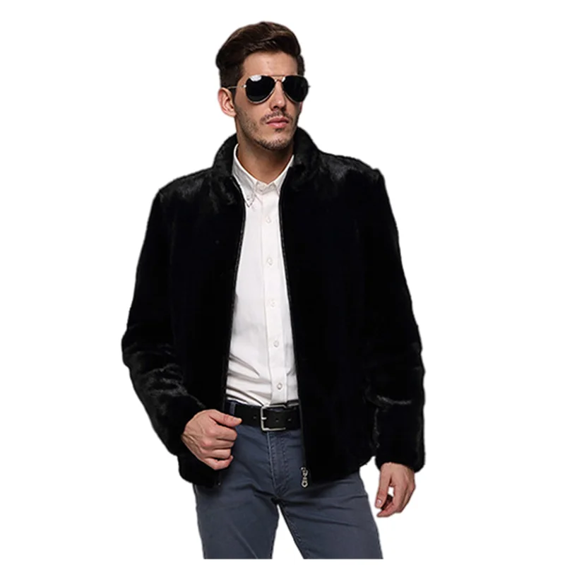 Abrigo de piel auténtica de Reina para hombre, abrigo de piel de visón natural genuino, moda negra, abrigo de invierno, talla grande, personalizado