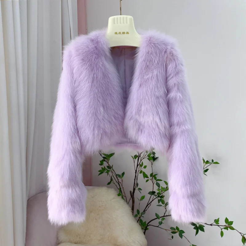 

Luxury Women Real Jacket V Collar High Quality Whole Skin Genuine Fox Fur Coats Female Winter Outwear Trendy Outfit