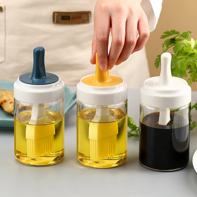

Glass with Silicone Head Pots, High Temperature Resistant, Silica Gel Brush, Kitchen Pancake, Barbecue, Dual-Use, Household