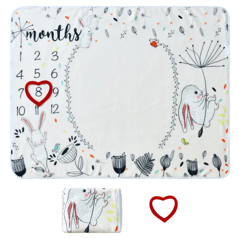 Baby Monthly Record Growth Milestone Blanket Newborn Photography Props Background Soft flannel blanket warm Swaddling Wrap