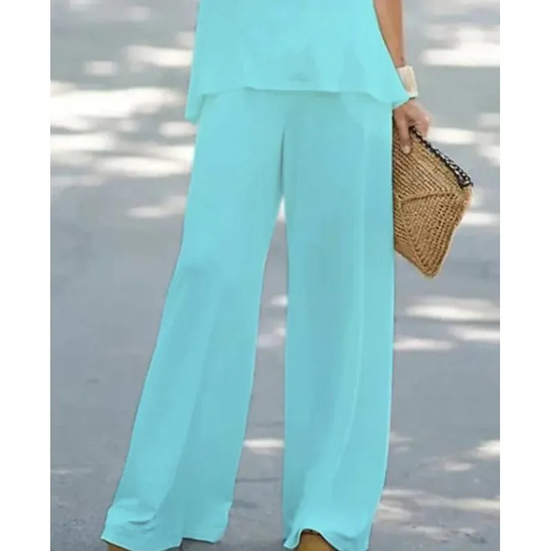 Spring and Summer New Cross-border Women's Fashion Casual Solid Color Sling Round-neck Sleeveless Two-piece Set, Early Autumn