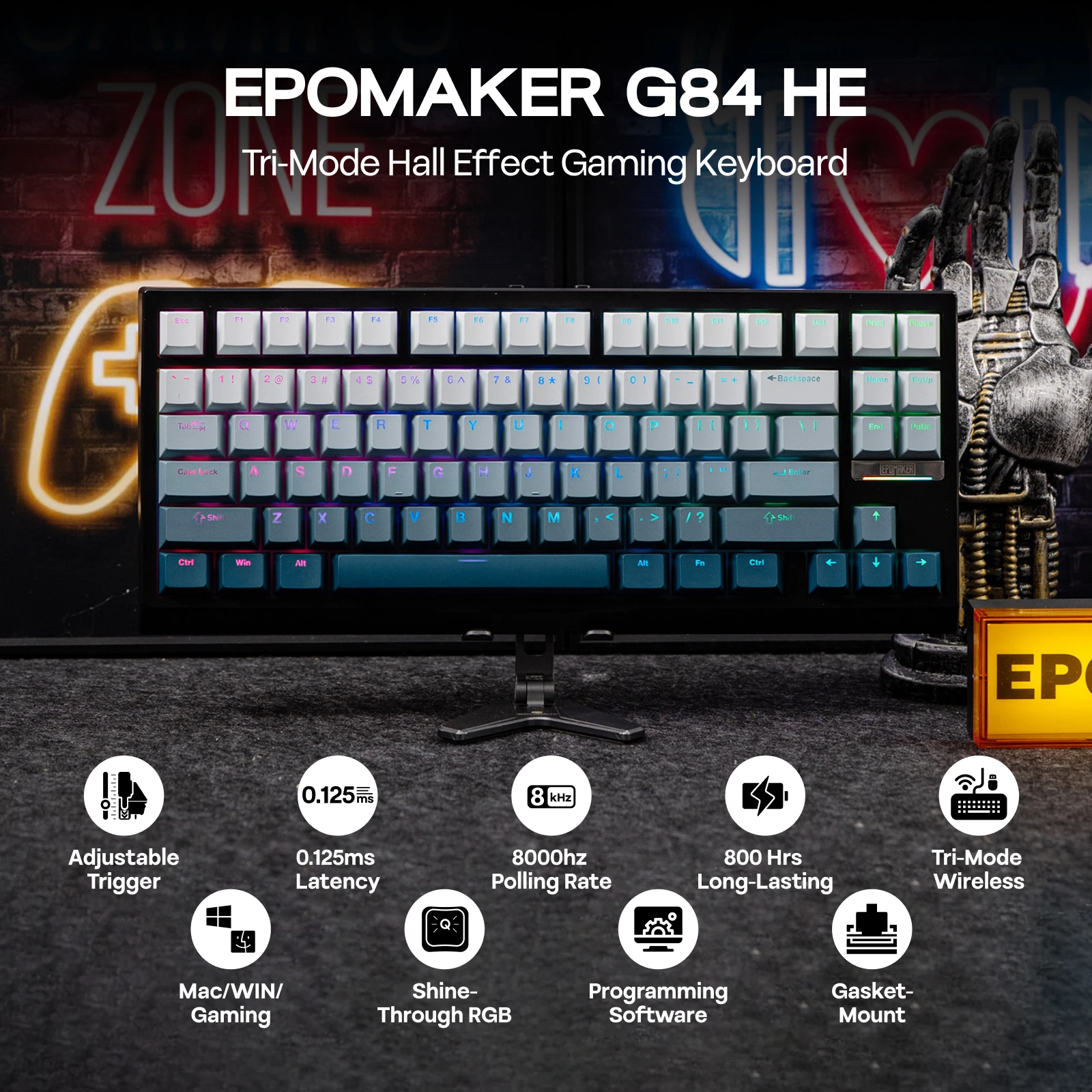 EPOMAKER G84 HE 75% ANSI US Layout Gasket Wired/BT/2.4Ghz Wireless