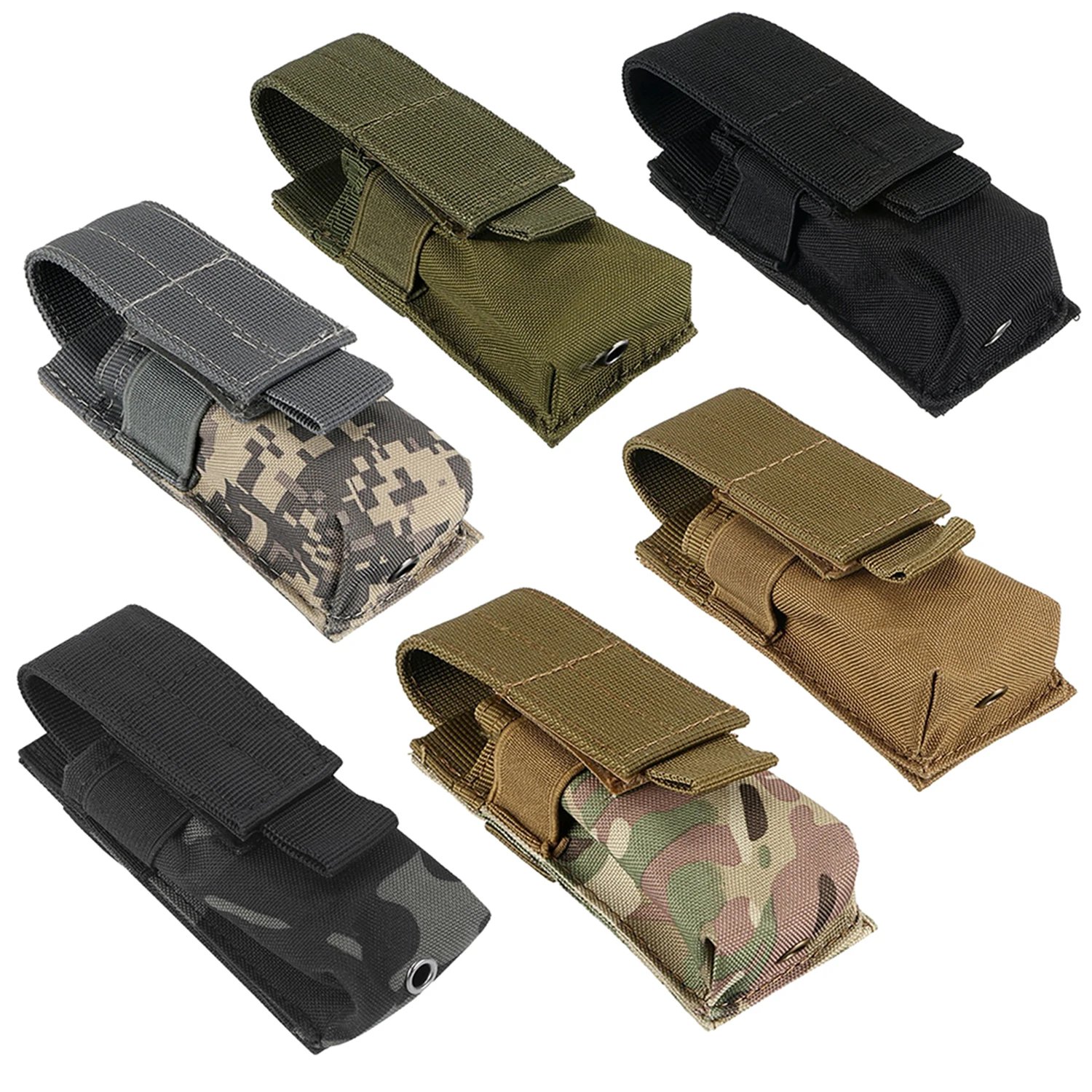 Magazine Pouch Flashlight Pouch Molle Pouch Flashlight Bag Molle M5 Flashlight Pouch 9MM Single Magazine Holster Torch Holder Utility EDC Tool Outdoor Sports Hunting Key Knife Waist Bag