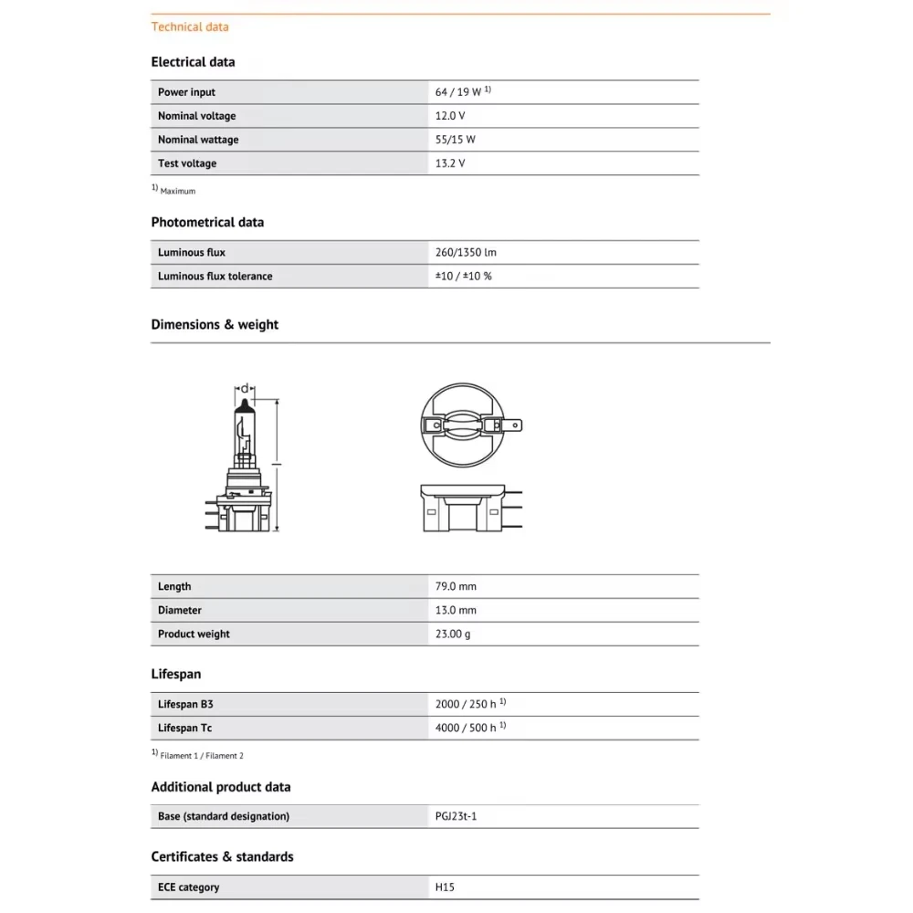 OSRAM 64176 H15 12V 15/55W 3200K Original Car Halogen Headlight Auto Bulb Light Standard Lamp OEM Made In DE For Golf Audi Q7 3