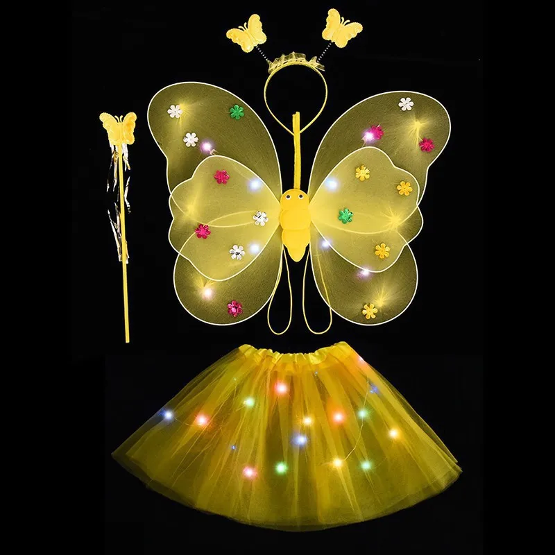 4Pcs Fairy Wing Girls Angel LED Butterfly Wing Glowing Light Up Headband Cosplay Props Angel Wings For Kids Birthday Gifts anime cosplay props,anime cosplay wings