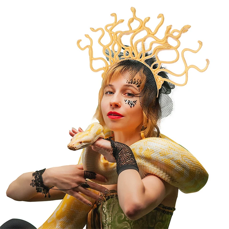 

Halloween Cosplay Medusa Gold Snake Costume Headband Cosplay Dress-Up Headpiece Carnival Christmas Masquerade Party Supplies