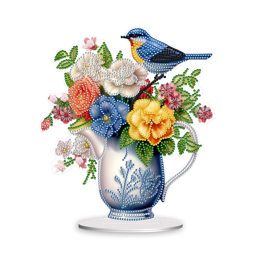 Diamond Painting Set Acrylic Bird Flower Vase Handmade 5D DIY Diamond Art Tabletop Decorations Tabletop Ornaments Kit For Home Decor