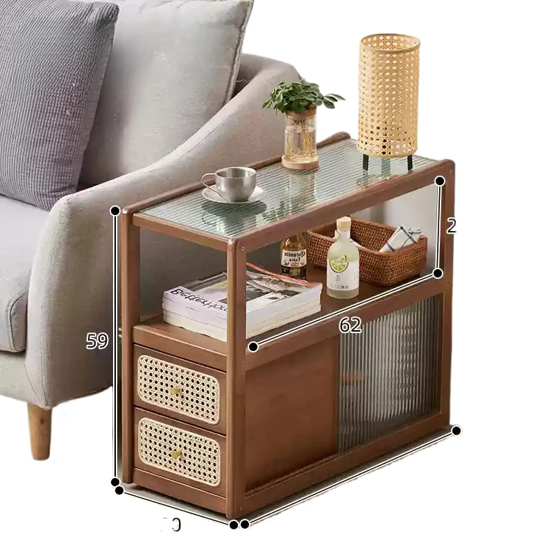 Movable Coffee Table Sofa Side Cabinet Bedroom Nightstand Organizer Multi-Functional Bedside Storage Rack for Living Room