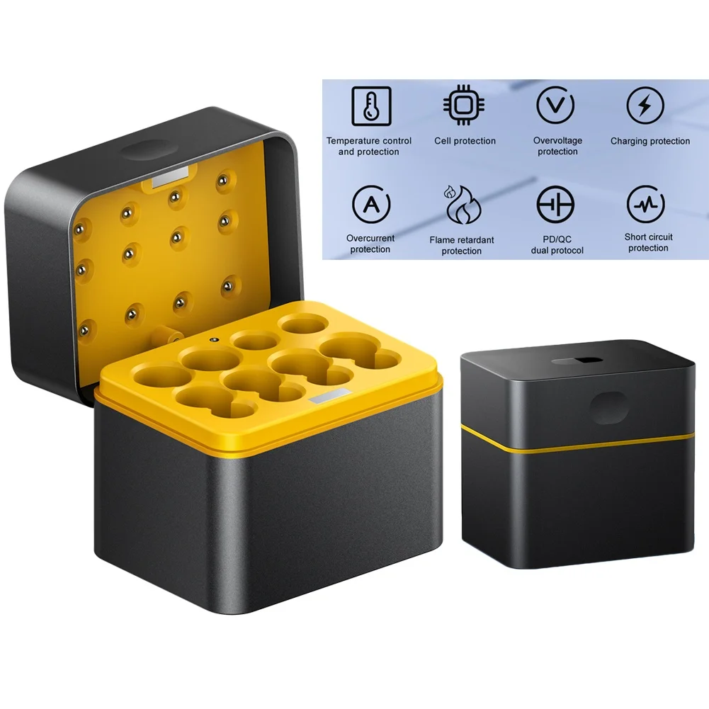 Battery Charging Case with 8-Compartment Storage and Overcurrent Protection for 1.5V Lithium Batteries