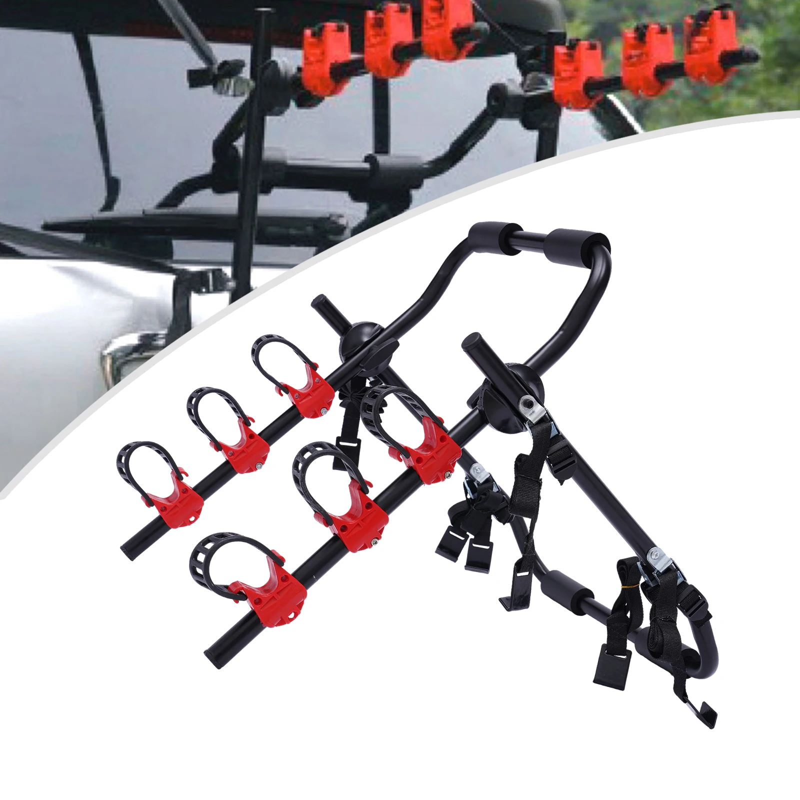 3 Bike Trunk Mount Rack Bicycle Carrier Sturdy W/ Suspension Hatchback f/ Partially SUV Sedan Minivan For Car Trunk Mount