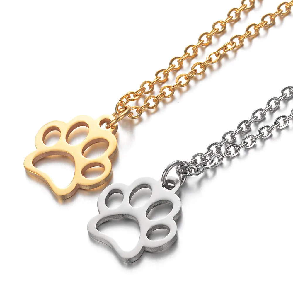 Fashion Hollow Stainless Steel Dog Paw Necklace Women's Jewelry - PeticaDeals