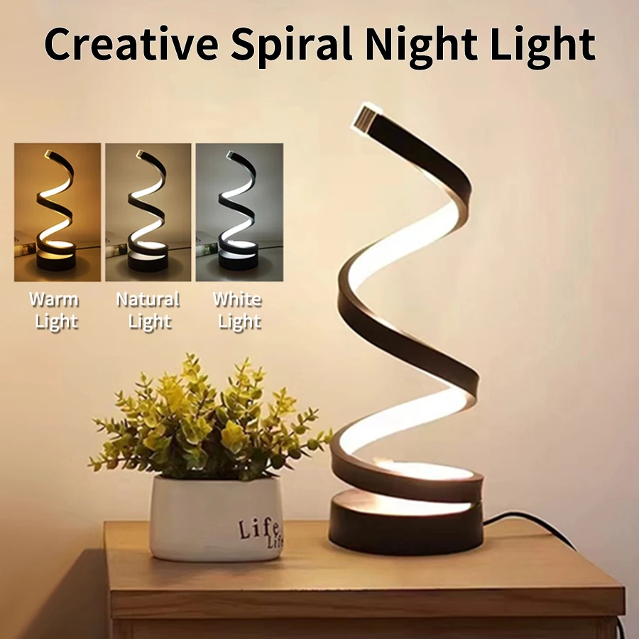 USB Plug in Creative Spiral LED Night Light Dimmable 3 Colors Adjustable for Living Room Office Desk Table Bedroom Bedside Decor BEST SELLERS